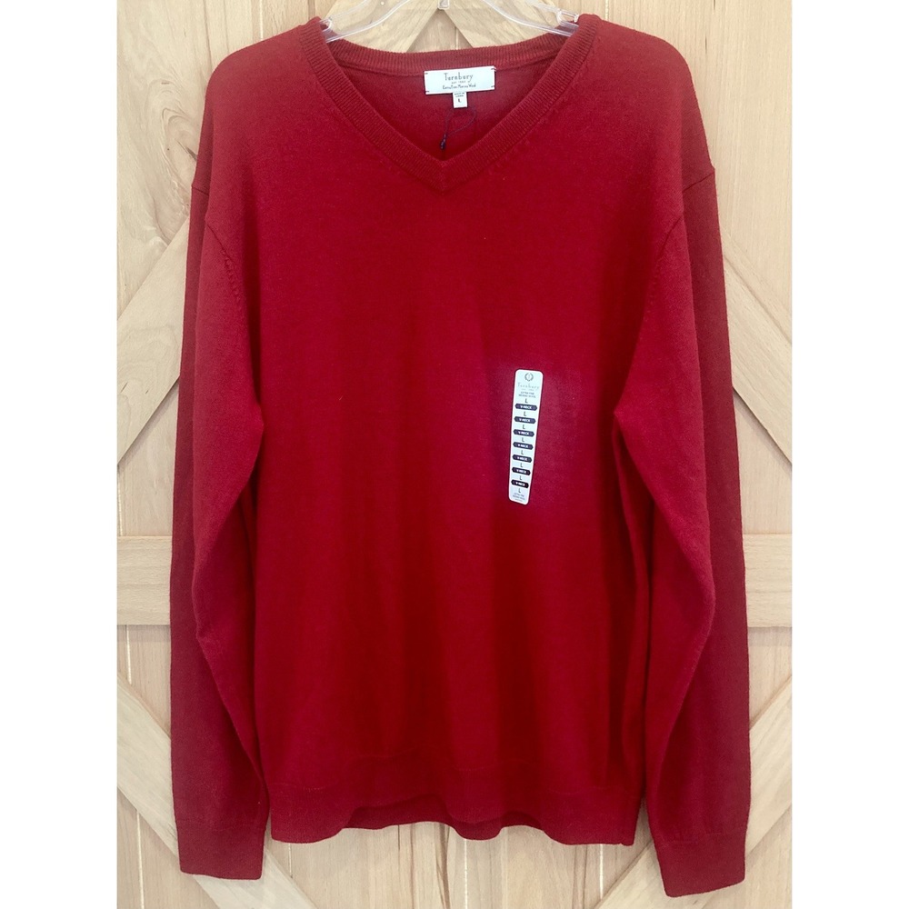 NEW TURNBURY Extra Fine 100% Merino Wool V-Neck Sweater RED Men's Large NWOT